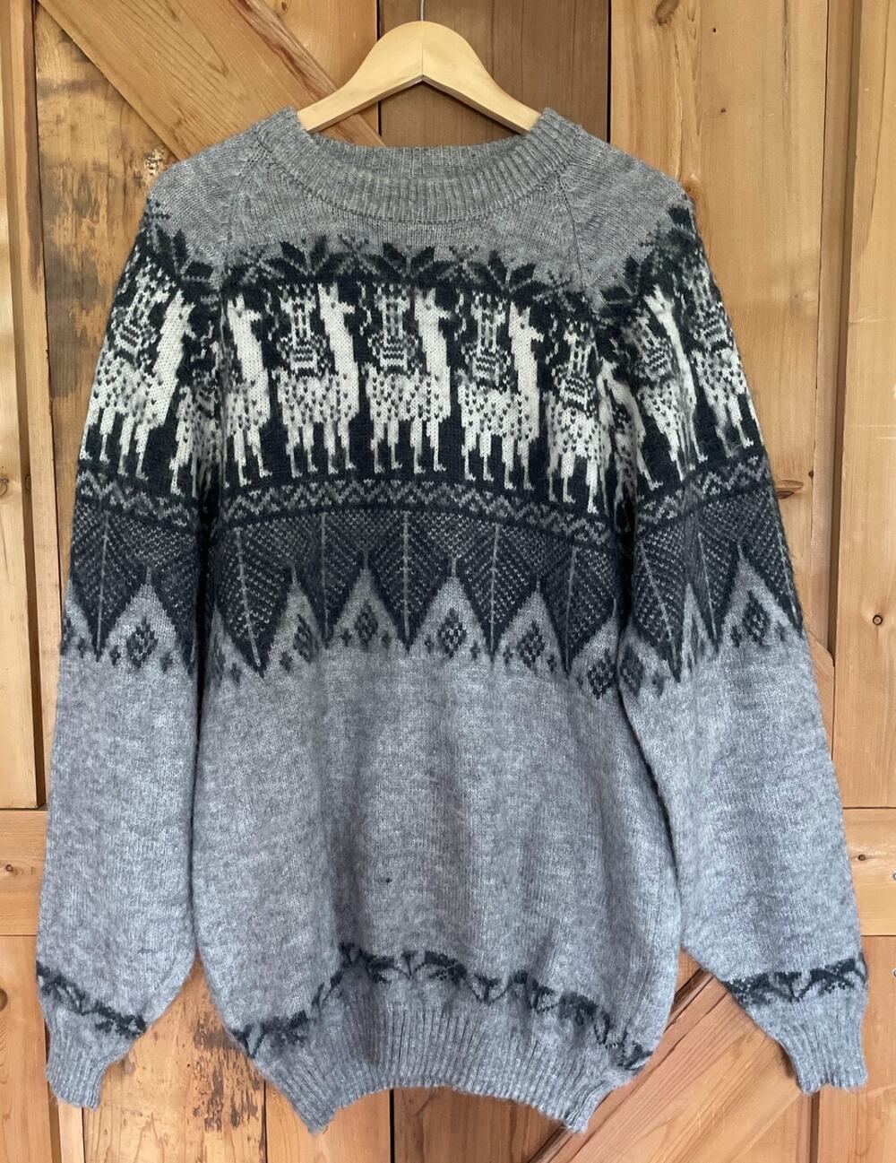 Llama Alpaca Sweater Aztec/Geometric Pattern Knit Mock Neck, Soft, Cozy,Pullover